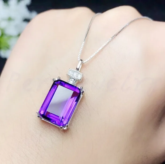 18K Gold Plated 925 Sterling Silver Amethyst Gemstone Chain Pendant Jewelry 