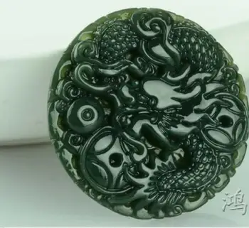 

Koraba Fine Jewelry Delicate Manual Sculpture Natural Dark Green Hetian Jade Dragon Pendant Necklace Free Shipping