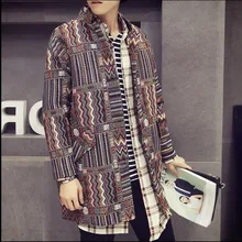 Новая весенняя Мужская модная Повседневная ветровка Ретро Национальный Ветер Длинный плащ куртка с принтом верхняя одежда певица костюмы