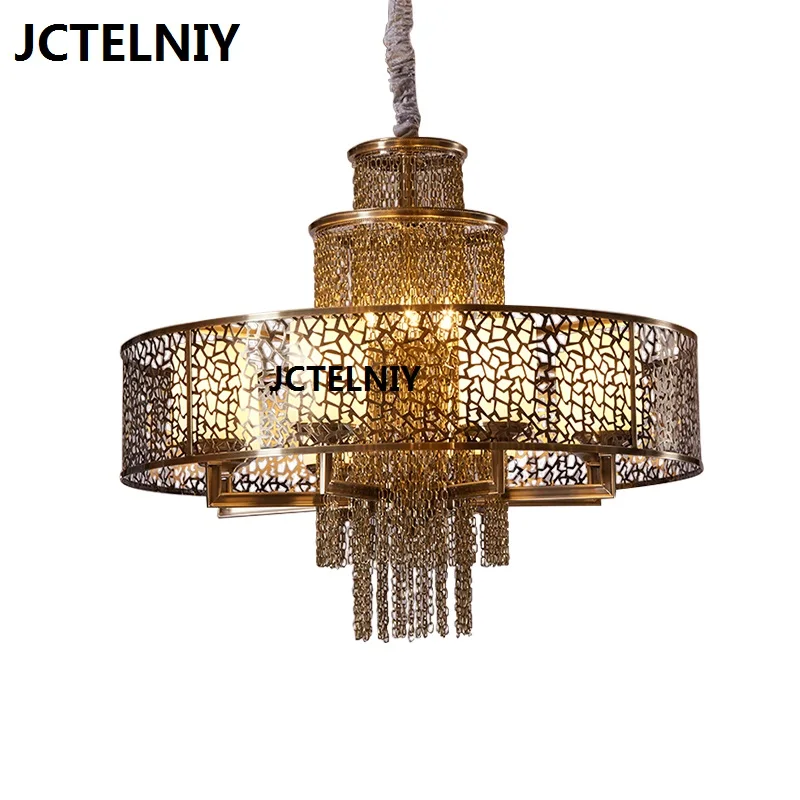

Luxury American LED chandelier hollow carved chain lights living room hotel lobby