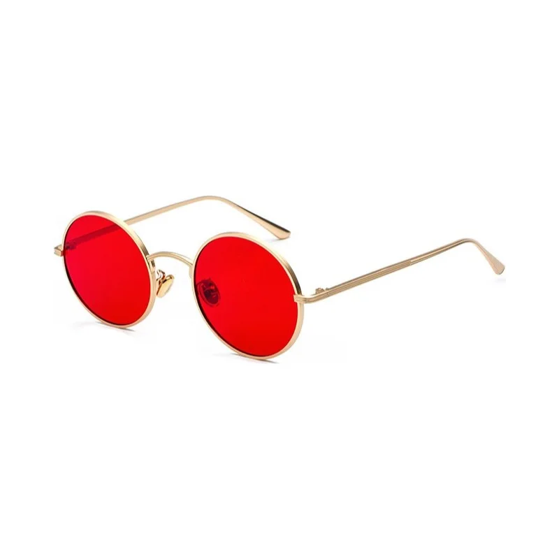 Новейшие Модные круглые солнцезащитные очки в стиле стимпанк, мужские черные солнцезащитные очки, круглые женские роскошные Винтажные Солнцезащитные очки из сплава - Цвет линз: Gold Red
