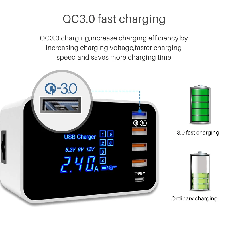 10W QI Wireless usb Charger Quick Charge 3.0 Led Display Type C Multi smart HUB charging station adapter for iphone ipad sumsung 10W QI Wireless usb Charger Quick Charge 3.0 Led Display Type C Multi smart HUB charging station adapter for iphone ipad sumsung
