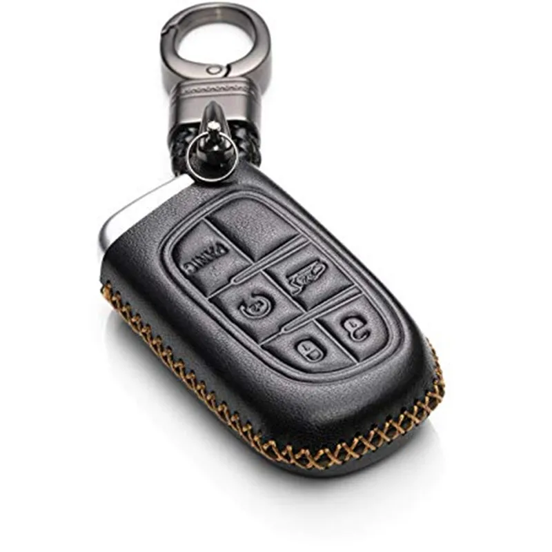 

Genuine Leather Car Smart Key Case Cover For Fiat JeepGrand Cherokee Dodge Ram 1500 Journey Charger Dart Challenger Durango