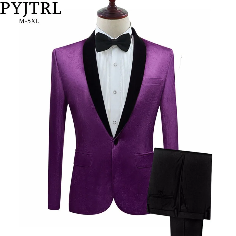 

PYJTRL Mens Green Purple Pink Blue Gold Red Black Velvet Suits With Pants Wedding Groom Singers Prom Dress Suits Costume Homme
