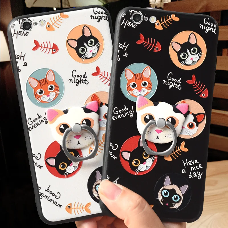 

For iPhone 5 5S 6 6S 6 7 8 Plus X Case Cover Ultra Thin 3D Relief Cat Silicone TPU PC Coque for iPhone 5 5S 6 6S 7 8 plus Capas