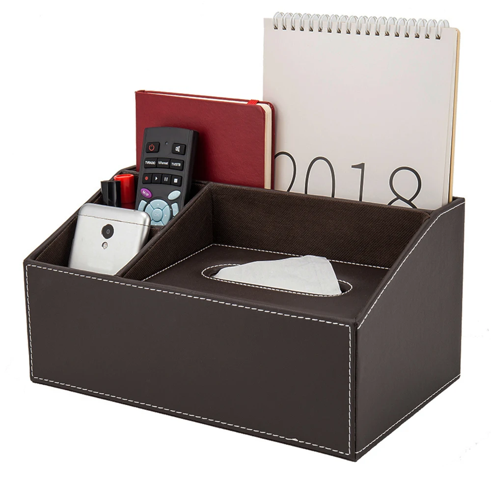Leather Tissue Box Rectangle Square Pen Remote Storage desk organizer