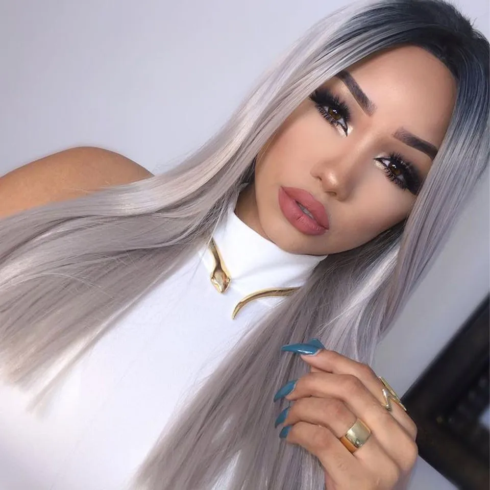 7a Vente Chaude Ombre Argent Gris Perruques Malaisiens