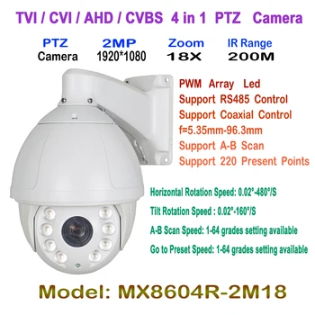 

Laser IR Vison 200M 1080P 7Inch PTZ camera AHD / TVI / CVI / CVBS 18X Zoom Sony IMX323 NVP2441 DSP CCTV High Speed Dome Cam