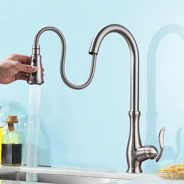 Cheap Brushed Nickel Kitchen Faucet Single Handle Bathroom Faucet Hot and Cold Water Pull Out Rotating Spout Deck Mounted Cheap Brushed Nickel Kitchen Faucet Single Handle Bathroom Faucet Hot and Cold Water Pull Out Rotating Spout Deck Mounted