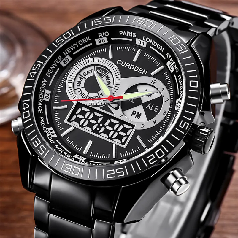 

Men Sports Watches Dual Display Analog Digital LED Electronic Quartz Wristwatches Waterproof Swimming Military Watch #4J06#F