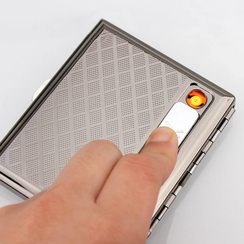 

Creative Retro Cigarette Case Box with Lighter Windproof USB Lighters Ciagrette Case Holder Tobacco Storage Case 15 Cigarettes