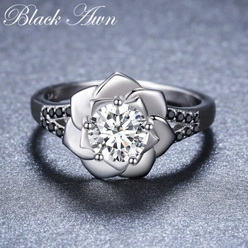 

[BLACK AWN] Big Flower 925 Sterling Silver Jewelry Wedding Rings for Women Femme Bijoux Bague Cute Finger Ring G073