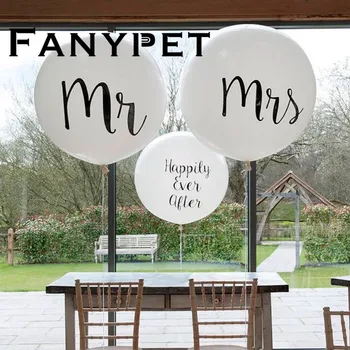 

10pcs 36inch Round White Print Mr&Mrs Wedding Decorations Latex Balloons Happy Wedding Valentine's Day Event Air Globos Supplies