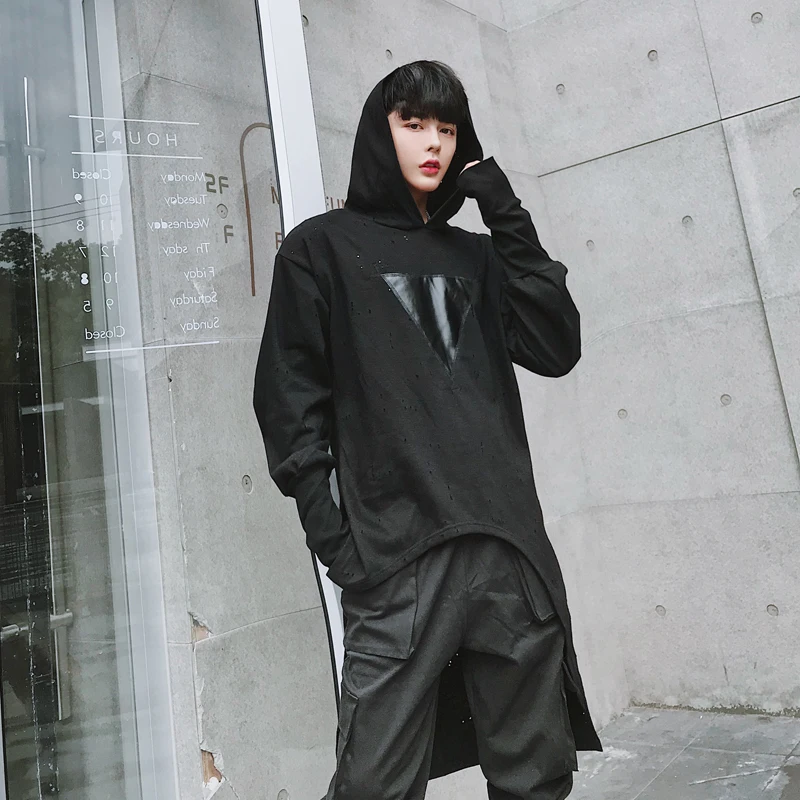 High quality Extra long hooded hoodie men Autumn Winter