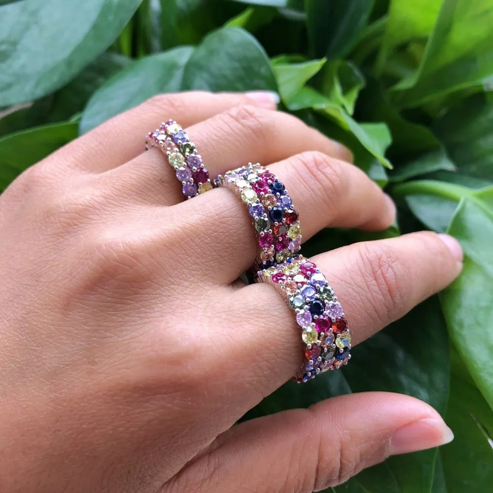 

Multicolor Engagement Handmade Rainbow Round Stone Rings For Women Accessories Wedding Band Sold As A Single