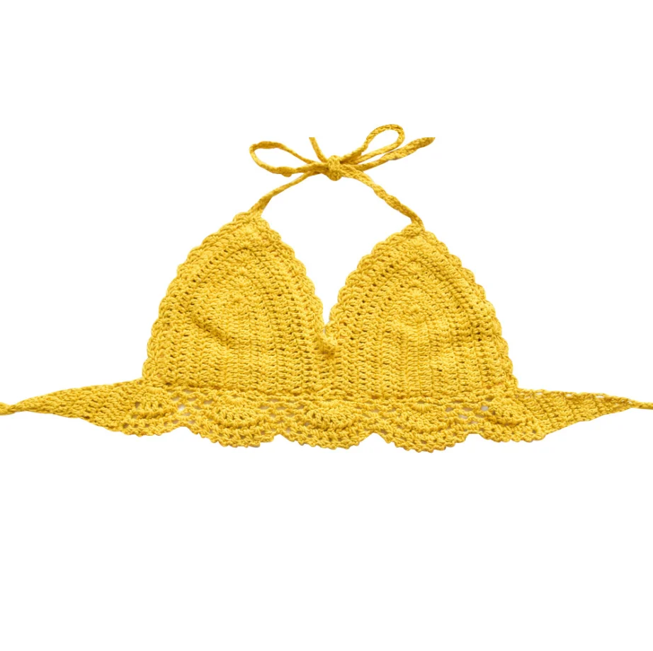Handmade Crochet Bikini Top Bra Women padded Swimwear Tops Halter Knitted Swimsuit Brazilian Bikinis 2018 mujer Bathing Suit