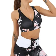 Женский цветочный принт, повседневный жилет с v-образным вырезом, майка для йоги, спортивный женский ударопрочный спортивный бюстгальтер# A