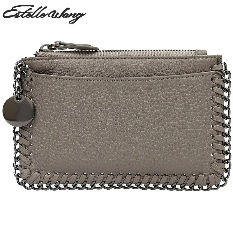 Estelle Wang Rindsleder Nullgeldbeutel Einfache Kette Mini Frauen Brieftaschen Persönlichkeit Kleine Reißverschluss Schöne Münze Kartenhalter Brieftasche