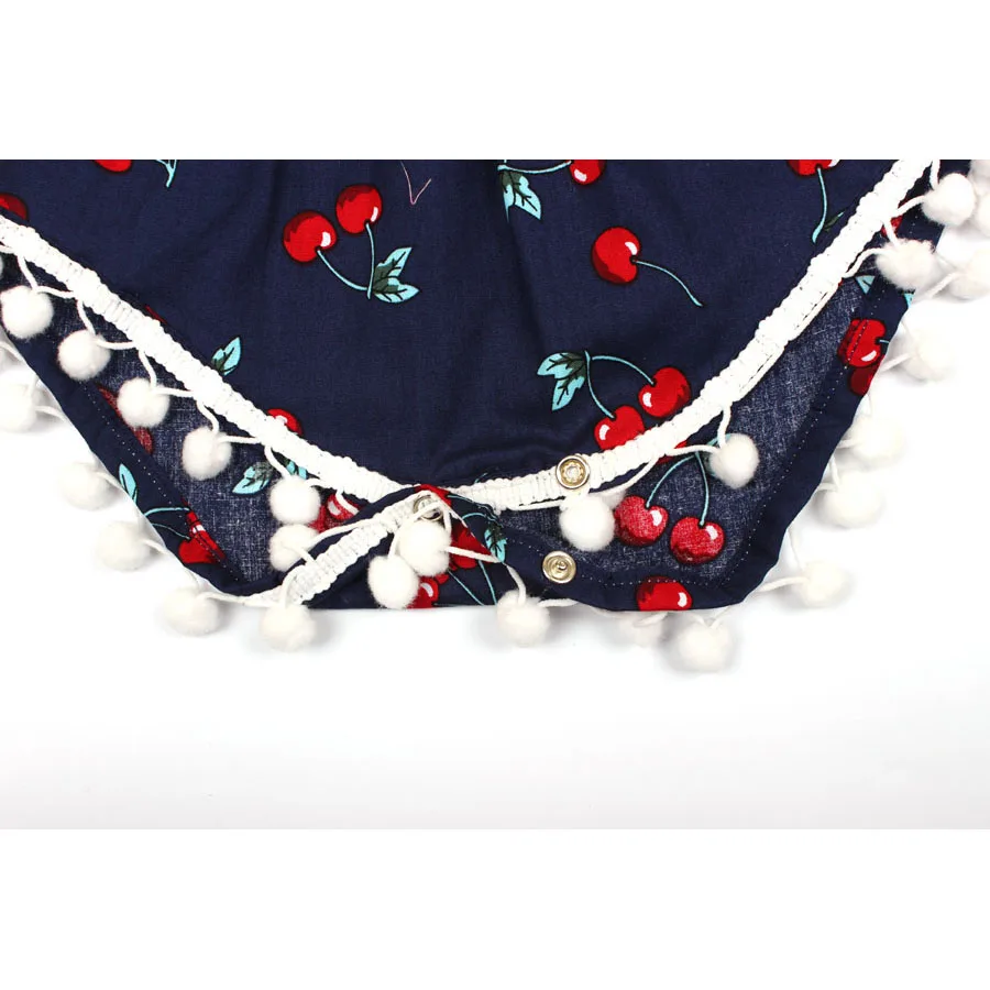 2018 Summer Children Clothing Newborn Cherry Romper Clothes Set Baby Girl Ruffled Sleeve Bodysuit Jumpsuit + Headband 2pcs  (3)
