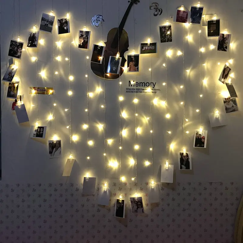 

2M 128 LEDs 34 Lamp Clips Photo Icicle Lights Curtain String Fairy Lights Christmas Garland Birthday Party Wedding Decor