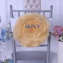CH091U Новое свадебное украшение большой органзы золотой стул цветок розы с белой повязка из спандекса