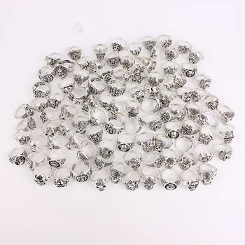 

Fashion Big 50pcs Antique Silver Color Men Ring Skull Rock Rings Wholesale Rings For Men Jewelry Free Shipping