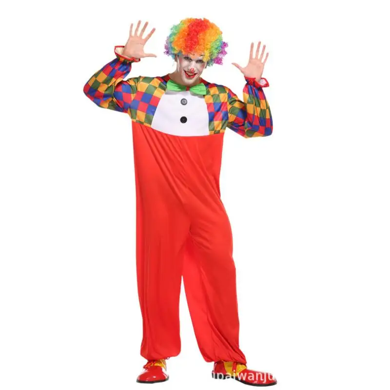 Праздник разнообразие Смешной клоун Cospaly Костюм Человек Взрослый мужской клоун вечерние праздничное платье джокер Цирк клоун костюм