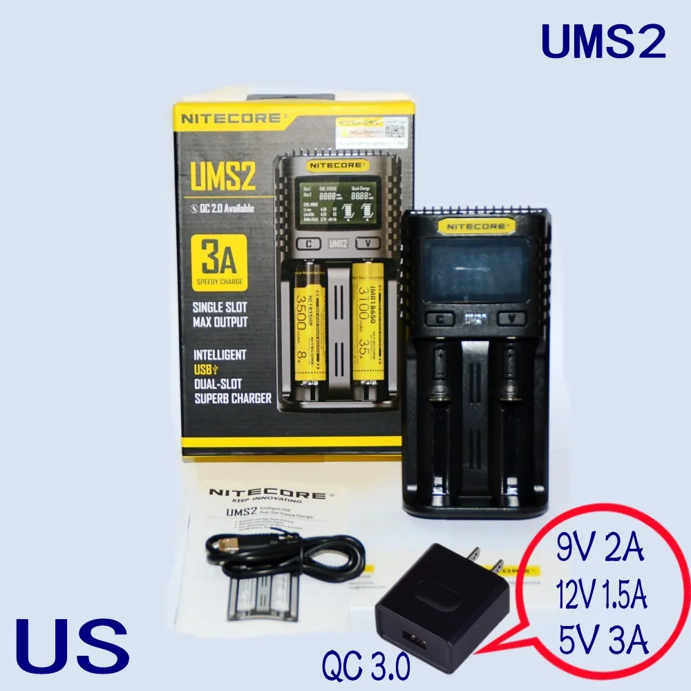 NITECOR UMS2 C4 VC4 lcd умное зарядное устройство для литий-ионных/IMR/INR/ICR/LiFePO4 18650 14500 26650 AA 3,7 1,2 V 1,5 V батареи D4 - Цвет: UMS2 add QC3 US