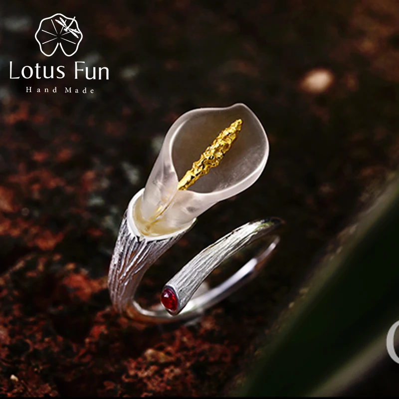 Lotus Fun Real 925 Sterling Silver Ring Natural Handmade Designer Fine Jewelry Calla Lily Flower Ring Adjustable Rings Women