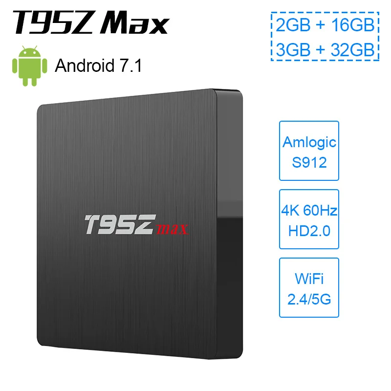 Оригинальный T95Z Max S912 Smart Android 7,1 ТВ Box 2G + 16G 3g + 32G Двойной Wi-Fi Bluetooth 4,0 4 K HD 1000 M LAN VP9 H.265 Media Player