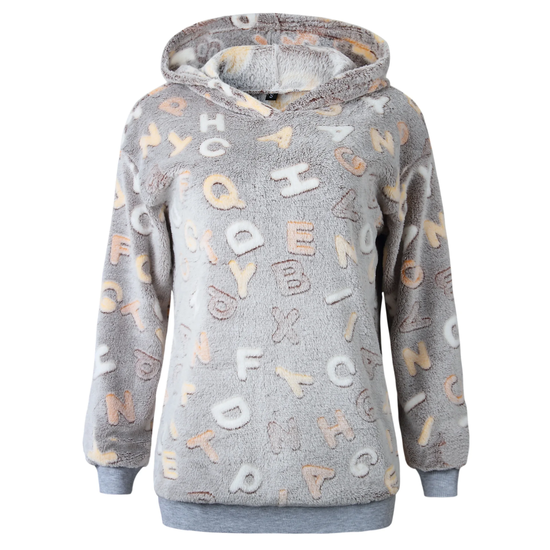 Winter Autumn Letter Printed Velvet Hoodies Women Plush