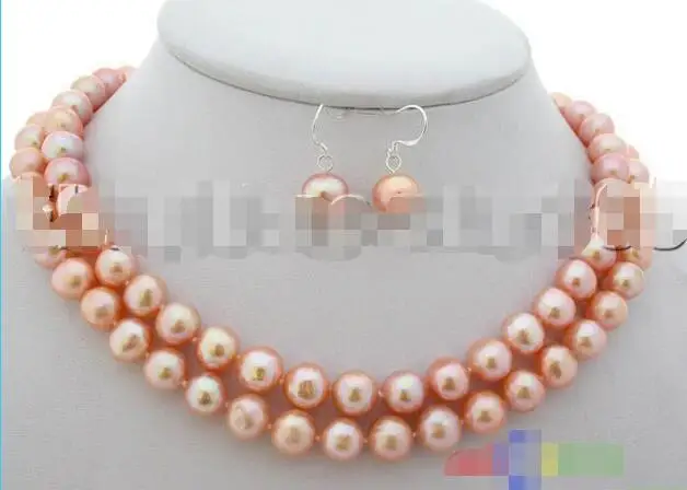 

Wholesale price 16new ^^^^p199 natural 2row 10mm round pink freshwater pearl necklace