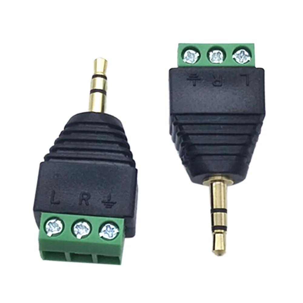 

3PCS/lot 3.5 MM Male 3 pin Terminal Block Plug Connector Dual Channel Stereo Audio Gold-plated Green Current Terminal Adapter