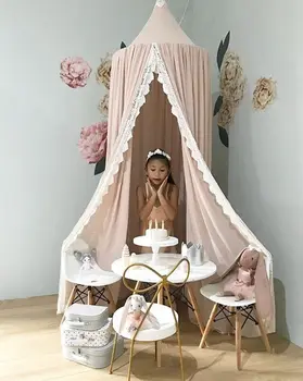 

Nursery Decoration Princess Cotton Powder Bed Curtains Kids Bed Baldachin Crib Canopy Hanging Play Tent Reading Nook Kids Room