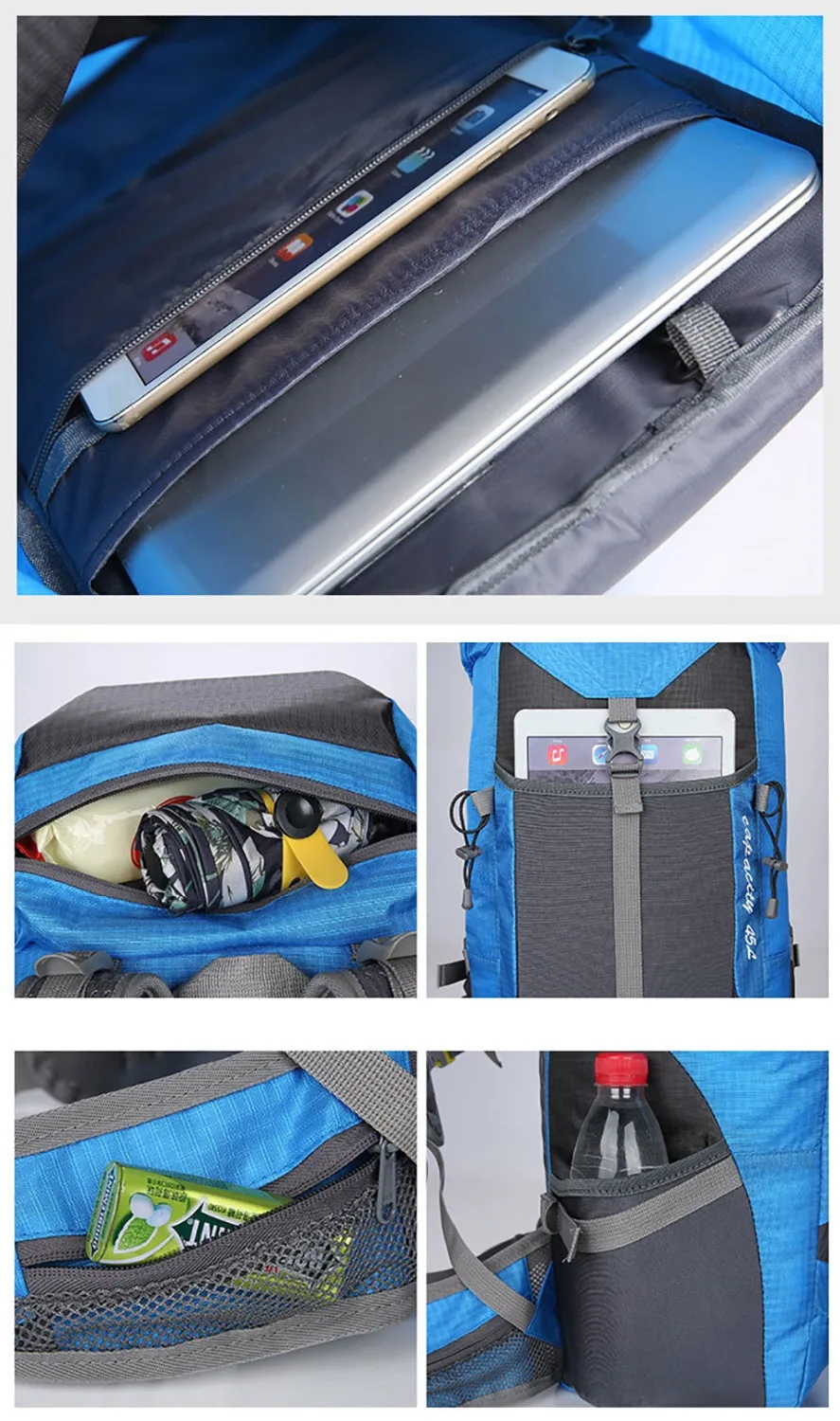 جودة 55L للماء تسلق المشي لمسافات طويلة على ظهره غطاء للمطر حقيبة التخييم تسلق الجبال على ظهره الرياضة دراجة خارجية حقيبة