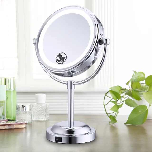 

6 Inch 3X Magnifying LED Light Brightness 360 Degrees Rotating Makeup Mirror Cosmetic Mirror Double Sided Bath Mirror