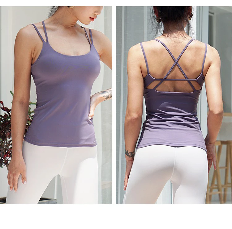 Women Sweatproof Back Cross Sport Fitness Tank Tops High Quality Nylon Workout Yoga Vest Tops with Removable Pads 4.8