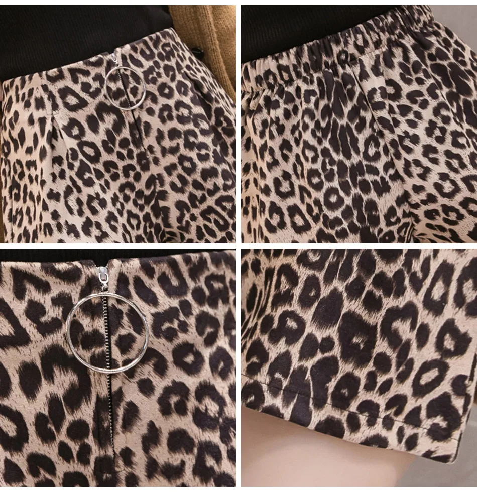 Женские летние шорты с леопардовым принтом, женские кожаные шорты с широкими штанинами, женские леопардовые шорты на молнии спереди, мини шорты