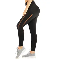 2019 для женщин Йога штаны с сеточкой и лоскутным принтом дышащий Slim Fit Высокая талия брюки для девочек Фитнес Спортивные ALS88