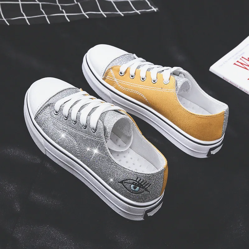 

Fashion Women Canvas Shoes Summer New Flat Casual Shoes Woman Big Size 36-42 Bling Mixed Colors Sneakers Students Shoes Girls