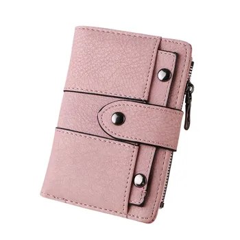 

2020 Women Simple Retro Rivets Short Wallet Zipper & Hasp Durable Money Clip Credit Card Wallet Monederos Para Mujer #LR4