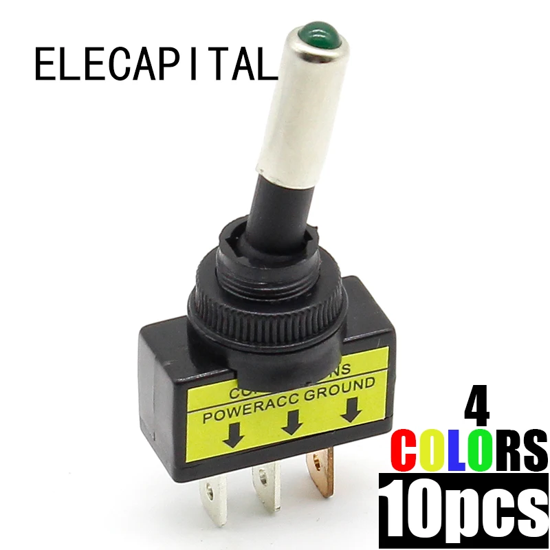 10 Pcs 12V 20A Car Auto Red Blue Yellow Green Color Led Light Toggle Rocker Switch 3 Pin Spst On/Off Sales For Vehicles Switches 10 Pcs 12V 20A Car Auto Red Blue Yellow Green Color Led Light Toggle Rocker Switch 3 Pin Spst On/Off Sales For Vehicles Switches