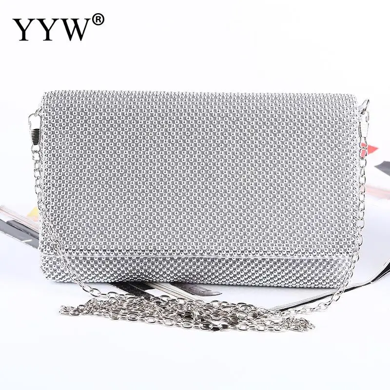 

2019 Chic Women Rhinestone Evening Clutch Bag Ladies Day Clutch Purse Chain Handbag Silver Wedding Lady Party Bag Bolsa Mujer