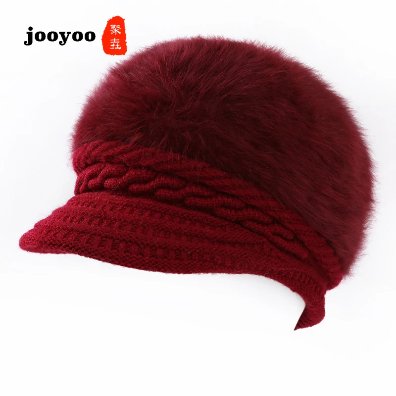 

Autumn And Winter Korean Version Wavy Pattern Board Rabbit Fur Hat Ladies Casual Cap Thick Warm Knitted Sweater Hat jooyoo