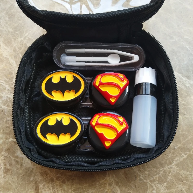 

LIUSVENTINA 2018 New DIY Resin Cute Batman Superman Combo Contact Lens Case Bag Container for Color Lenses Gift for Boy And Girl