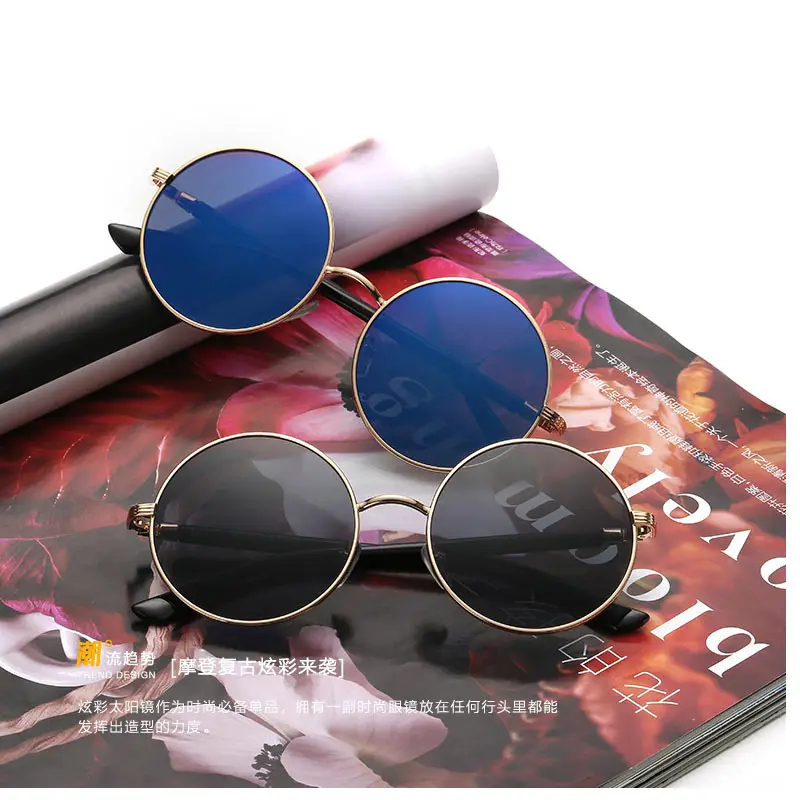 lvvkee Luxury Multicolour Round Sunglasses Women Metal Frame Mercury
