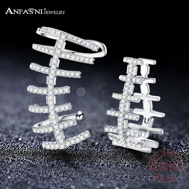 Anfasni Unique Fishbone Earrings For Women Cubic Zirconia Cz Stone Anfasni Unique Fishbone Earrings For Women Cubic Zirconia Cz Stone Pure 925 Sterling Silver Party