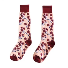 Женские весенне-осенние носки с высокой талией в стиле ретро с цветочным принтом модные носки для отдыха с цветком сливы
