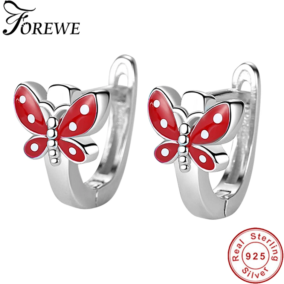

Forewe 925 Sterling Silver Petite Butterfly Stud Earrings Red Enamel Female Earrings for Women Girls Lovely Animal Jewelry