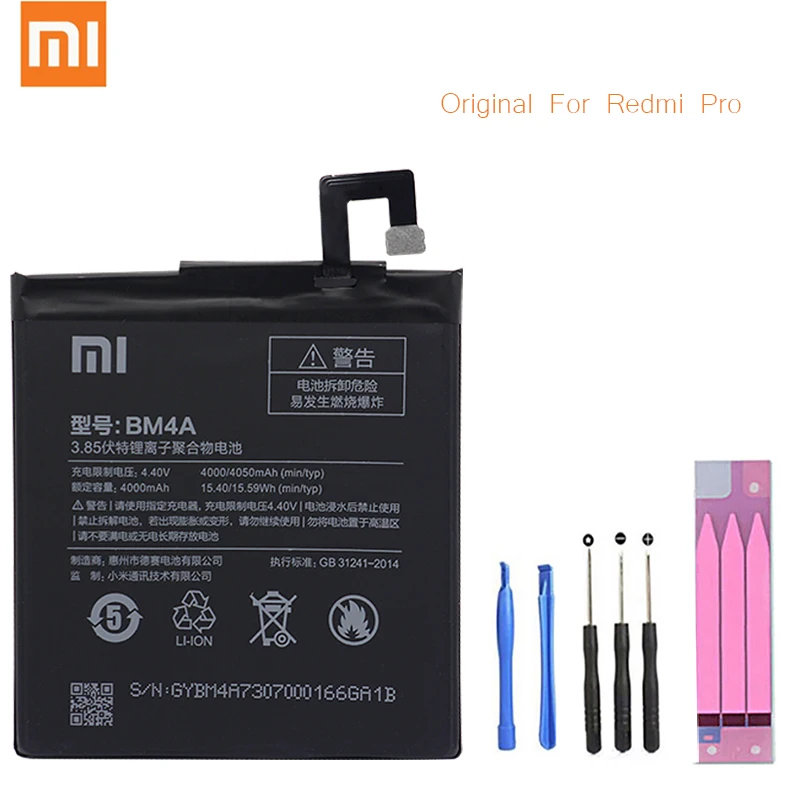 Xiao mi Оригинальный аккумулятор для телефона BM4A Xiaomi Hongmi Redmi Pro 4000 mAh Замена батарей